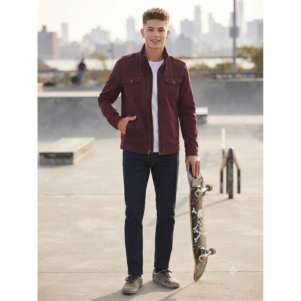 Volcom Men's Maroon Lightweight Zip-Up Utility Jacket‎ Sz M Stylish Outerwear